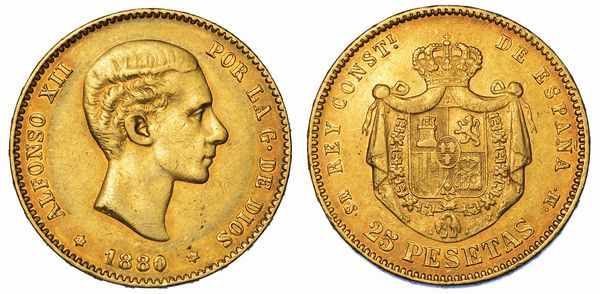 SPAGNA. ALFONSO XII, 1874-1885. 25 Pesetas 1880.  - Asta Numismatica - Associazione Nazionale - Case d'Asta italiane