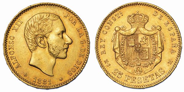 SPAGNA. ALFONSO XII, 1874-1885. 25 Pesetas 1881.  - Asta Numismatica - Associazione Nazionale - Case d'Asta italiane