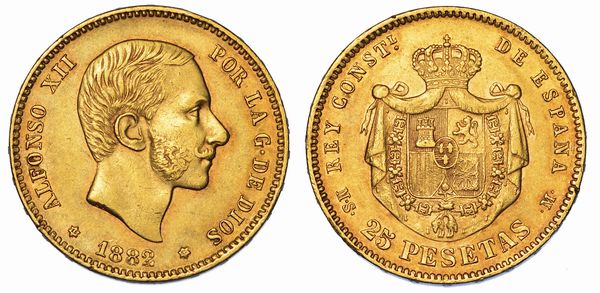 SPAGNA. ALFONSO XII, 1874-1885. 25 Pesetas 1882.  - Asta Numismatica - Associazione Nazionale - Case d'Asta italiane