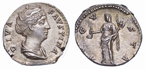 FAUSTINA I (moglie di Antonino Pio), + 140/141. Denario. Consacrazione.  - Asta Numismatica - Associazione Nazionale - Case d'Asta italiane