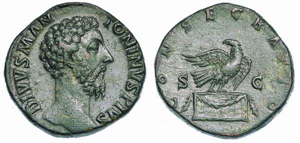 MARCO AURELIO, 161-180. Sesterzio, dopo il 180 d.C. Consacrazione sotto Commodo.  - Asta Numismatica - Associazione Nazionale - Case d'Asta italiane