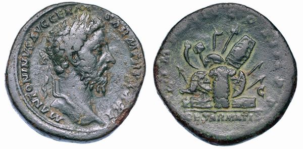 MARCO AURELIO, 161-180. Sesterzio, anni 176-177.  - Asta Numismatica - Associazione Nazionale - Case d'Asta italiane