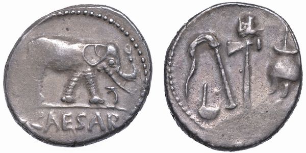 GIULIO CESARE, +44. Denario, anni 49-48 a.C. Zecca itinerante.  - Asta Numismatica - Associazione Nazionale - Case d'Asta italiane