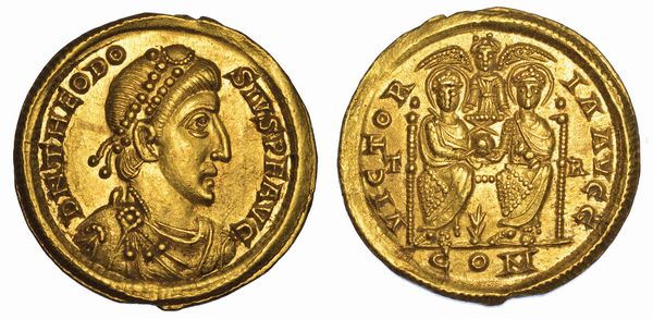 TEODOSIO I, 369-375. Solido, anni 383-387. Treviri.  - Asta Numismatica - Associazione Nazionale - Case d'Asta italiane