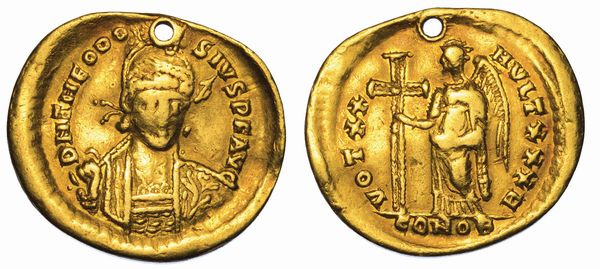 TEODOSIO II, 402-450. Solido, anni 422-423. Costantinopoli.  - Asta Numismatica - Associazione Nazionale - Case d'Asta italiane