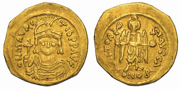 MAURIZIO TIBERIO, 582-602. Solido, anni 582-584. Costantinopoli.  - Asta Numismatica - Associazione Nazionale - Case d'Asta italiane