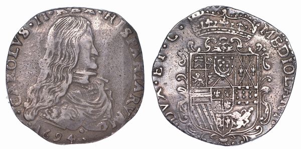 MILANO. CARLO II DI SPAGNA, 1665-1700. Filippo o Carlo 1694.  - Asta Numismatica - Associazione Nazionale - Case d'Asta italiane