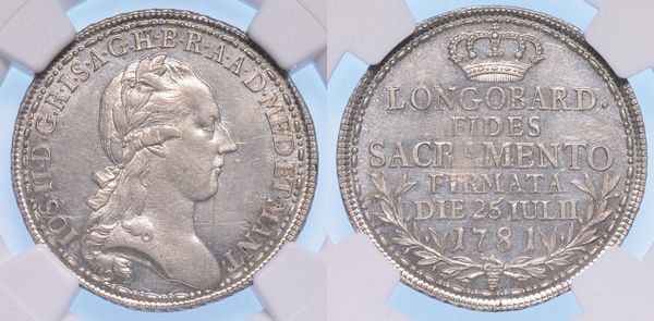 MILANO. GIUSEPPE II D'ASBURGO-LORENA, 1780-1790. Lira del giuramento 1781.  - Asta Numismatica - Associazione Nazionale - Case d'Asta italiane