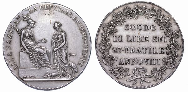 MILANO. REPUBBLICA CISALPINA, 1800-1802. Scudo da 6 Lire A. VIII.  - Asta Numismatica - Associazione Nazionale - Case d'Asta italiane