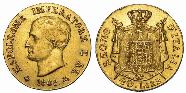 MILANO. NAPOLEONE I, 1805-1814. 40 Lire 1808.  - Asta Numismatica - Associazione Nazionale - Case d'Asta italiane