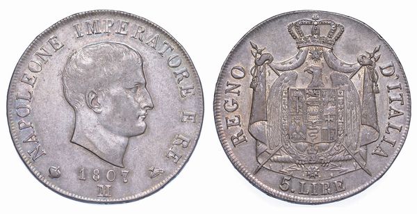 MILANO. NAPOLEONE I, 1805-1814. 5 Lire 1807.  - Asta Numismatica - Associazione Nazionale - Case d'Asta italiane