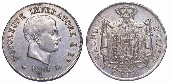 MILANO. NAPOLEONE I, 1805-1814. 5 Lire 1808.  - Asta Numismatica - Associazione Nazionale - Case d'Asta italiane