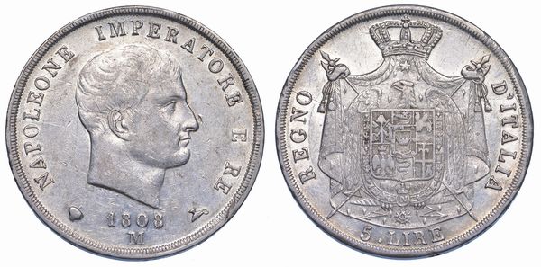 MILANO. NAPOLEONE I, 1805-1814. 5 Lire 1808.  - Asta Numismatica - Associazione Nazionale - Case d'Asta italiane