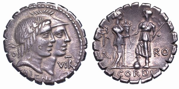 CORDIA - FUFIA. Q. Fufius Calenus e Mucius Cordus, anno 70 a.C. Denario serrato.  - Asta Numismatica - Associazione Nazionale - Case d'Asta italiane