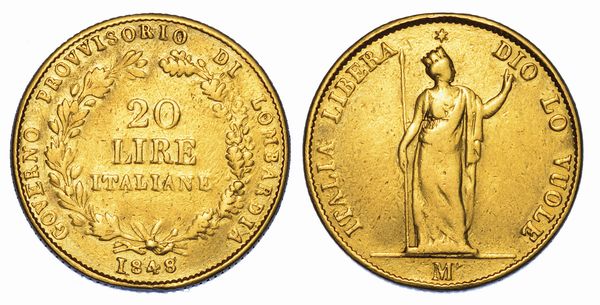 MILANO. GOVERNO PROVVISORIO DI LOMBARDIA, 1848. 20 Lire 1848.  - Asta Numismatica - Associazione Nazionale - Case d'Asta italiane