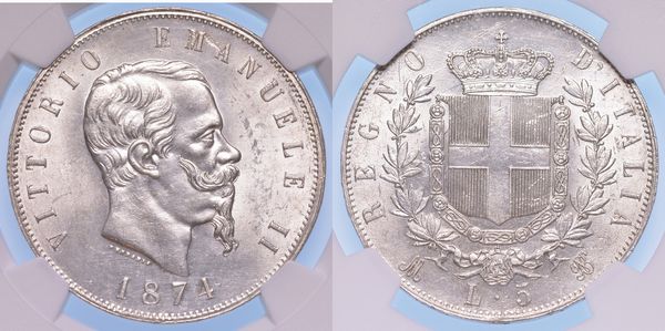 MILANO. VITTORIO EMANUELE II DI SAVOIA, 1861-1878 (RE DITALIA). 5 lire 1874.  - Asta Numismatica - Associazione Nazionale - Case d'Asta italiane