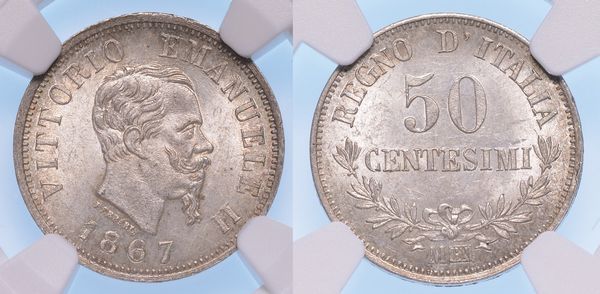 MILANO. VITTORIO EMANUELE II DI SAVOIA, 1861-1878 (RE DITALIA). 50 centesimi 1867.  - Asta Numismatica - Associazione Nazionale - Case d'Asta italiane