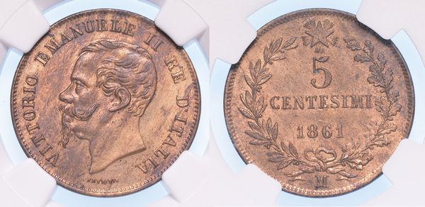 MILANO. VITTORIO EMANUELE II DI SAVOIA, 1849-1861 (RE D'ITALIA). 5 Centesimi 1861.  - Asta Numismatica - Associazione Nazionale - Case d'Asta italiane