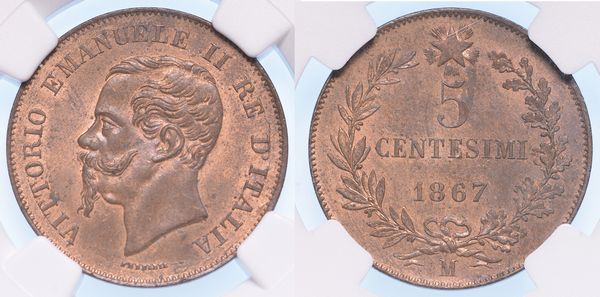 MILANO. VITTORIO EMANUELE II DI SAVOIA, 1861-1878 (RE DITALIA). 5 Centesimi 1867.  - Asta Numismatica - Associazione Nazionale - Case d'Asta italiane