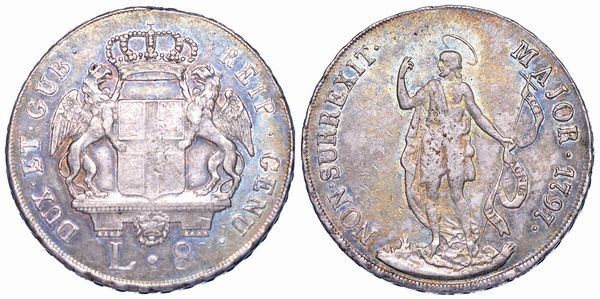 GENOVA. DOGI BIENNALI E GOVERNATORI DELLA REPUBBLICA, 1528-1797. SERIE DELLA III FASE, 1637-1797. 8 Lire 1797.  - Asta Numismatica - Associazione Nazionale - Case d'Asta italiane