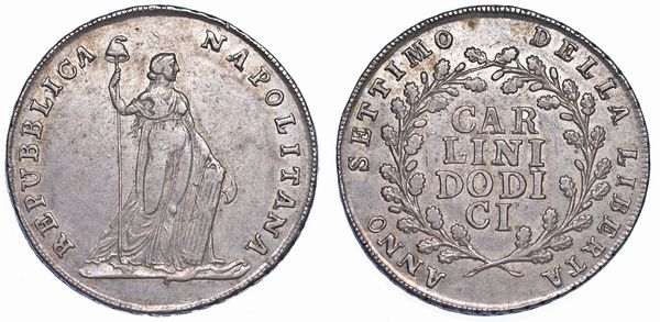 NAPOLI. REPUBBLICA NAPOLETANA 1799.<BR><BR> Piastra da 12 Carlini A. VII (1799).  - Asta Numismatica - Associazione Nazionale - Case d'Asta italiane