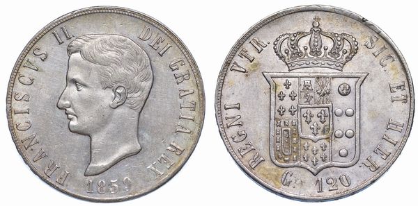 NAPOLI. FRANCESCO II DI BORBONE, 1859-1860. Piastra da 120 Grana 1859.  - Asta Numismatica - Associazione Nazionale - Case d'Asta italiane