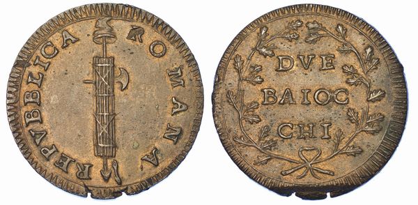 PRIMA REPUBBLICA ROMANA, 1798-1799. 2 Baiocchi. Roma.  - Asta Numismatica - Associazione Nazionale - Case d'Asta italiane