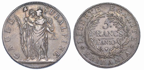 TORINO. REPUBBLICA SUBALPINA, 1800-1802.<BR><BR> 5 Franchi AN. 10.  - Asta Numismatica - Associazione Nazionale - Case d'Asta italiane