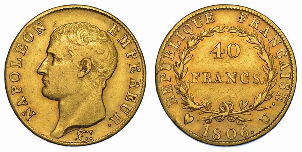 TORINO. NAPOLEONE I IMPERATORE, 1805-1814. 40 Francs 1806.  - Asta Numismatica - Associazione Nazionale - Case d'Asta italiane