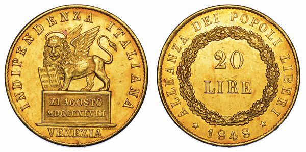 VENEZIA. GOVERNO PROVVISORIO DI VENEZIA, 1848-1849. 20 Lire 1848.  - Asta Numismatica - Associazione Nazionale - Case d'Asta italiane