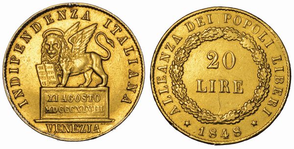 VENEZIA. GOVERNO PROVVISORIO DI VENEZIA, 1848-1849. 20 Lire 1848.  - Asta Numismatica - Associazione Nazionale - Case d'Asta italiane