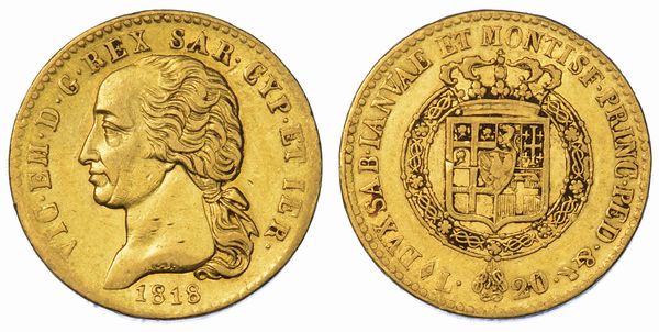 REGNO DI SARDEGNA. VITTORIO EMANUELE I DI SAVOIA, 1802-1821. 20 Lire 1818. Torino.  - Asta Numismatica - Associazione Nazionale - Case d'Asta italiane