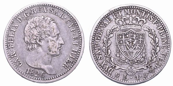 REGNO DI SARDEGNA. CARLO FELICE DI SAVOIA, 1821-1831. Lira 1826. Genova.  - Asta Numismatica - Associazione Nazionale - Case d'Asta italiane