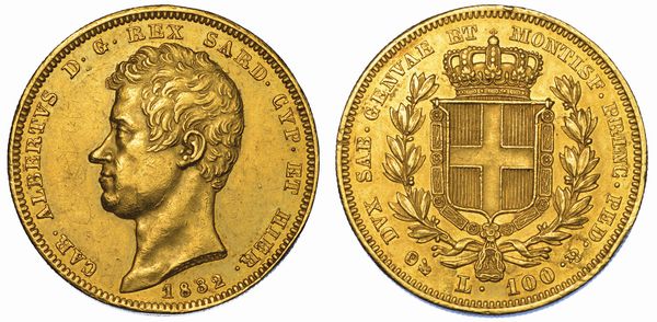 REGNO DI SARDEGNA. CARLO ALBERTO DI SAVOIA, 1831-1849. 100 Lire 1832. Genova.  - Asta Numismatica - Associazione Nazionale - Case d'Asta italiane