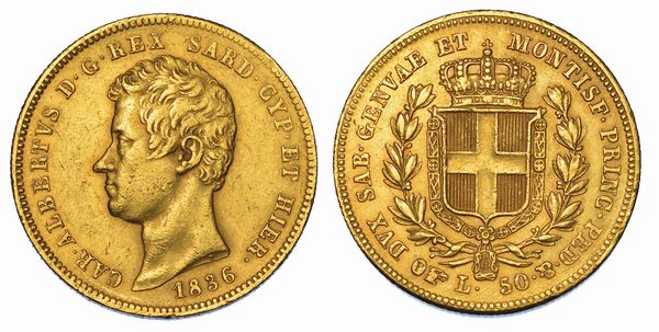 REGNO DI SARDEGNA. CARLO ALBERTO DI SAVOIA, 1831-1849. 50 Lire 1836. Torino.  - Asta Numismatica - Associazione Nazionale - Case d'Asta italiane