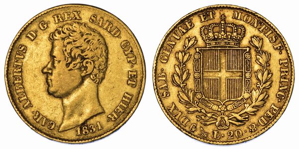 REGNO DI SARDEGNA. CARLO ALBERTO DI SAVOIA, 1831-1849. 20 Lire 1831. Genova.  - Asta Numismatica - Associazione Nazionale - Case d'Asta italiane