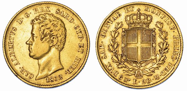 REGNO DI SARDEGNA. CARLO ALBERTO DI SAVOIA, 1831-1849. 20 Lire 1832. Torino.  - Asta Numismatica - Associazione Nazionale - Case d'Asta italiane