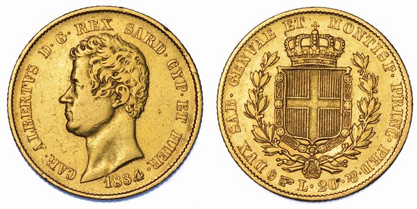 REGNO DI SARDEGNA. CARLO ALBERTO DI SAVOIA, 1831-1849. 20 Lire 1834. Torino.  - Asta Numismatica - Associazione Nazionale - Case d'Asta italiane