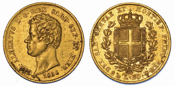 REGNO DI SARDEGNA. CARLO ALBERTO DI SAVOIA, 1831-1849. 20 Lire 1836. Genova.  - Asta Numismatica - Associazione Nazionale - Case d'Asta italiane