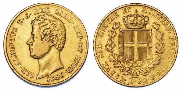 REGNO DI SARDEGNA. CARLO ALBERTO DI SAVOIA, 1831-1849. 20 Lire 1840. Genova.  - Asta Numismatica - Associazione Nazionale - Case d'Asta italiane