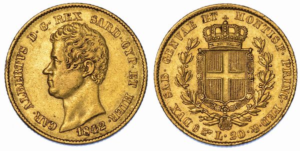 REGNO DI SARDEGNA. CARLO ALBERTO DI SAVOIA, 1831-1849. 20 Lire 1842. Torino.  - Asta Numismatica - Associazione Nazionale - Case d'Asta italiane