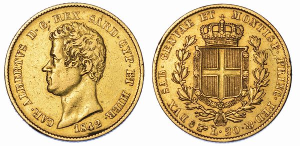 REGNO DI SARDEGNA. CARLO ALBERTO DI SAVOIA, 1831-1849. 20 Lire 1842. Torino.  - Asta Numismatica - Associazione Nazionale - Case d'Asta italiane