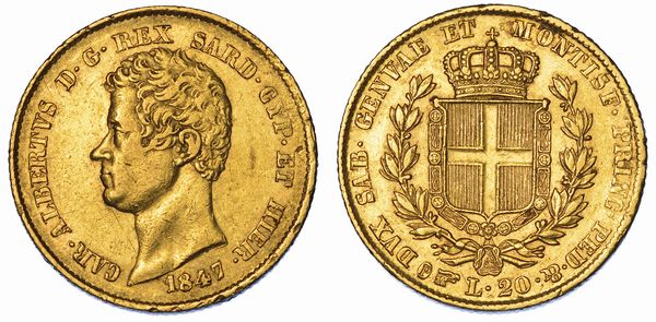 REGNO DI SARDEGNA. CARLO ALBERTO DI SAVOIA, 1831-1849. 20 Lire 1847. Torino.  - Asta Numismatica - Associazione Nazionale - Case d'Asta italiane