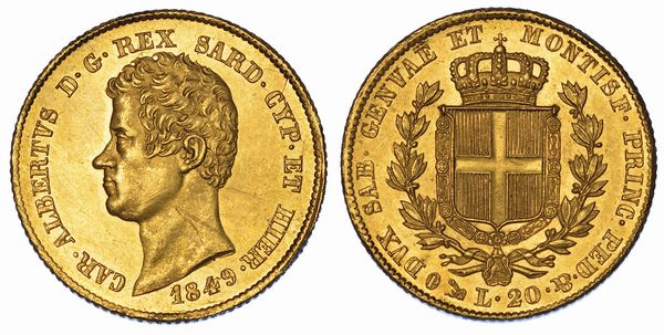 REGNO DI SARDEGNA. CARLO ALBERTO DI SAVOIA, 1831-1849. 20 Lire 1849. Genova.  - Asta Numismatica - Associazione Nazionale - Case d'Asta italiane