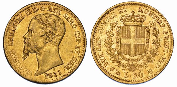 REGNO DI SARDEGNA. VITTORIO EMANUELE II DI SAVOIA, 1849-1861. 20 Lire 1851. Genova.  - Asta Numismatica - Associazione Nazionale - Case d'Asta italiane