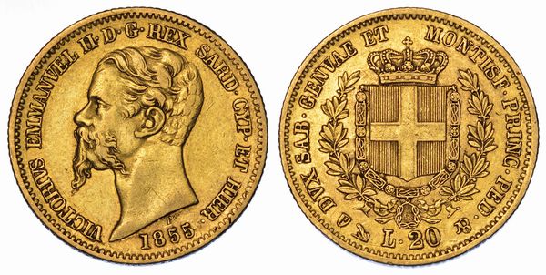 REGNO DI SARDEGNA. VITTORIO EMANUELE II DI SAVOIA, 1849-1861. 20 Lire 1855. Genova.  - Asta Numismatica - Associazione Nazionale - Case d'Asta italiane