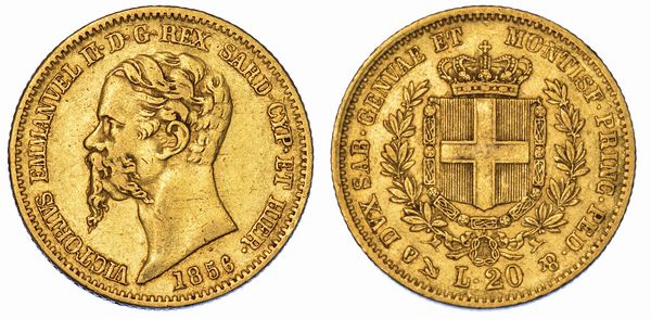 REGNO DI SARDEGNA. VITTORIO EMANUELE II DI SAVOIA, 1849-1861. 20 Lire 1856. Genova.  - Asta Numismatica - Associazione Nazionale - Case d'Asta italiane