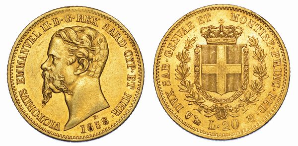 REGNO DI SARDEGNA. VITTORIO EMANUELE II DI SAVOIA, 1849-1861. 20 Lire 1858. Genova.  - Asta Numismatica - Associazione Nazionale - Case d'Asta italiane