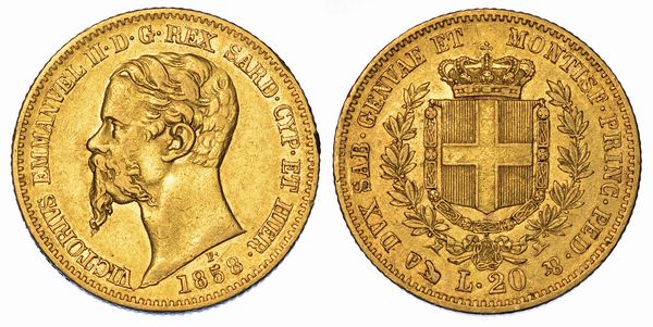 REGNO DI SARDEGNA. VITTORIO EMANUELE II DI SAVOIA, 1849-1861. 20 Lire 1858. Genova.  - Asta Numismatica - Associazione Nazionale - Case d'Asta italiane