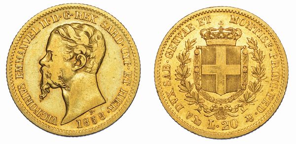 REGNO DI SARDEGNA. VITTORIO EMANUELE II DI SAVOIA, 1849-1861. 20 Lire 1858. Genova.  - Asta Numismatica - Associazione Nazionale - Case d'Asta italiane